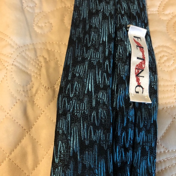 Vintage skinny teal necktie by Fling beautiful abstract retro design Made in USA - Picture 7 of 12